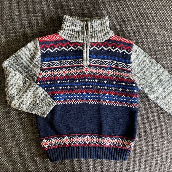 Nautica Other - EUC Nautica Quarter Zip Knit Sweater Baby Boy 12M, Navy, Red, Gray